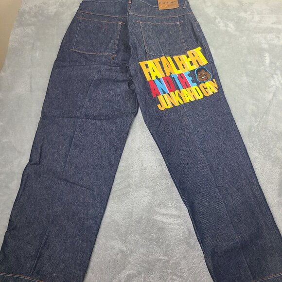 Vintage Platinum Fubu Y2k Fat Albert Baggy Embroidered Navy  Jeans Mens 38x34 - Picture 16 of 16